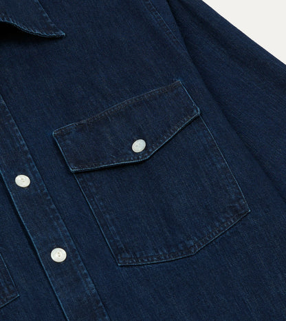 Drake's Indigo Denim Two-Pocket Long Point Collar Shirt
