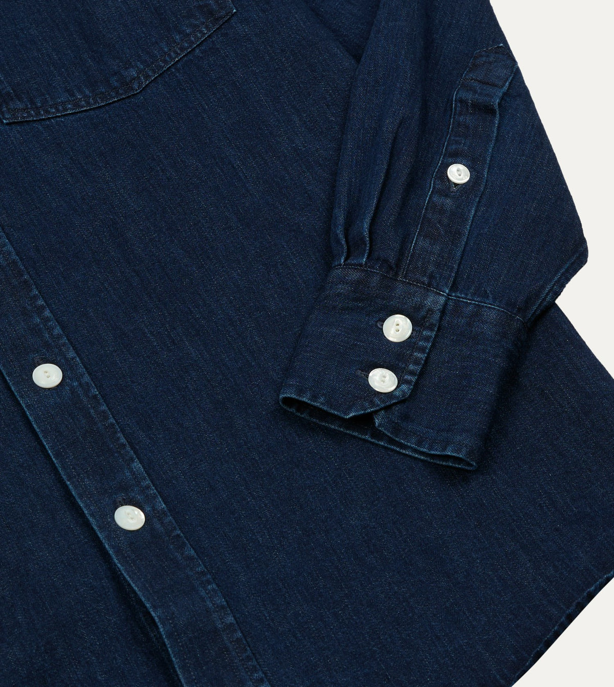 Drake's Indigo Denim Two-Pocket Long Point Collar Shirt
