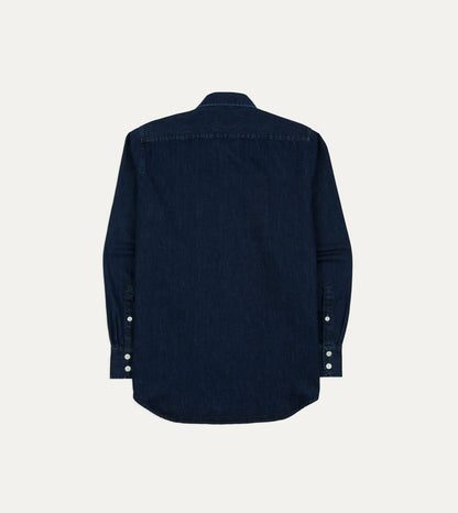 Drake's Indigo Denim Two-Pocket Long Point Collar Shirt