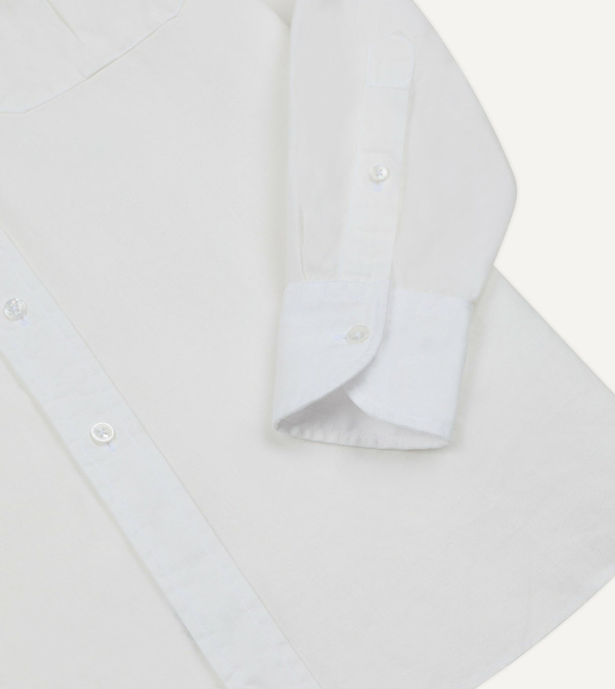 Drake's White Linen Two-Pocket Long Point Collar Work Shirt