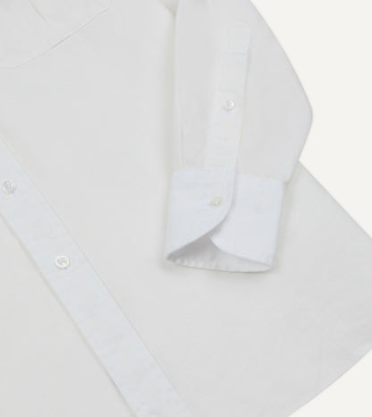 Drake's White Linen Two-Pocket Long Point Collar Work Shirt