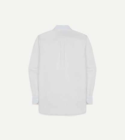 Drake's White Linen Two-Pocket Long Point Collar Work Shirt