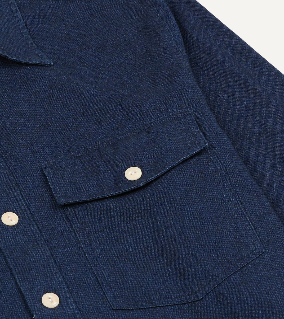 Drake's Indigo Cotton Long Point Collar Work Shirt