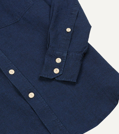 Drake's Indigo Cotton Long Point Collar Work Shirt