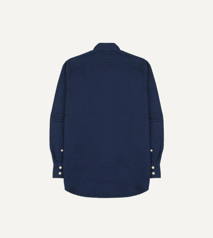 Drake's Indigo Cotton Long Point Collar Work Shirt