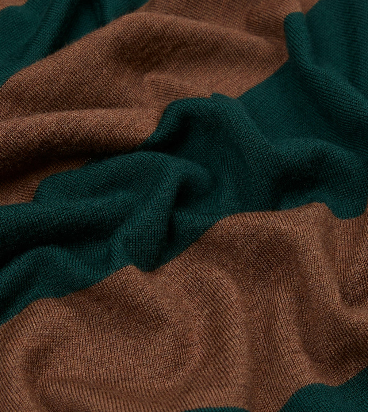 Drake's Green and Brown Block Stripe Knitted Rugby Shirt