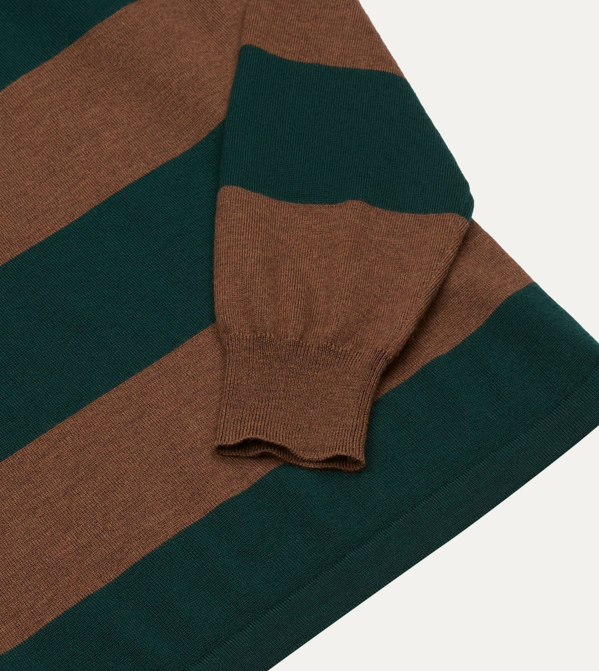 Drake's Green and Brown Block Stripe Knitted Rugby Shirt