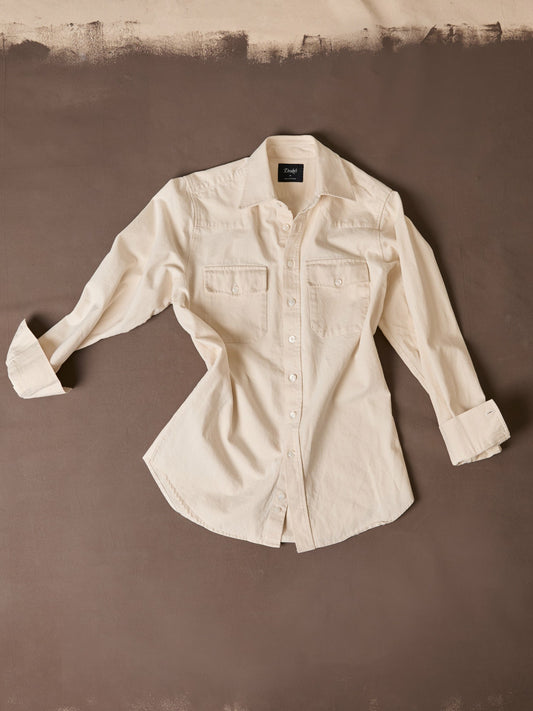Drake's Ecru Denim Two-Pocket Western Shirt