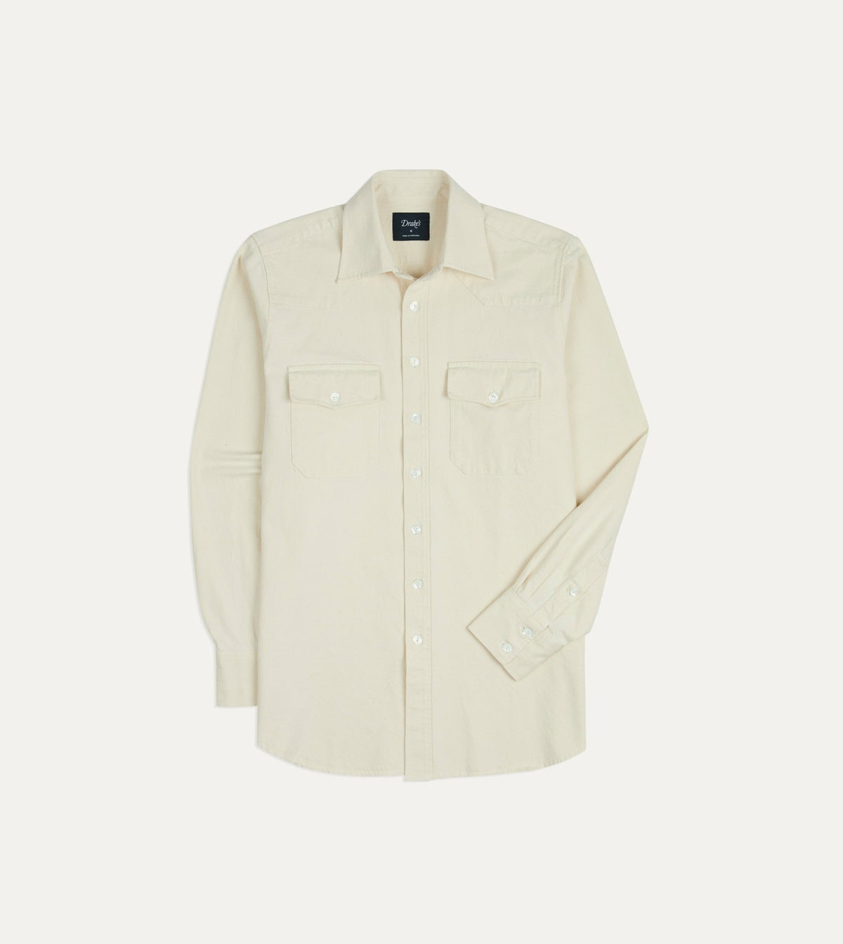 Drake's Ecru Denim Two-Pocket Western Shirt