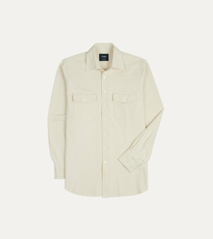 Drake's Ecru Denim Two-Pocket Western Shirt