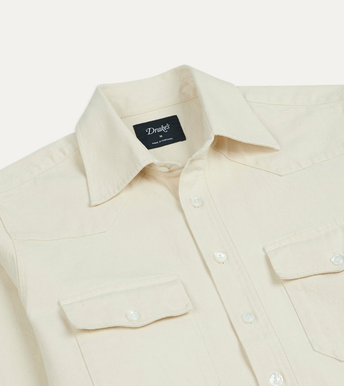 Drake's Ecru Denim Two-Pocket Western Shirt