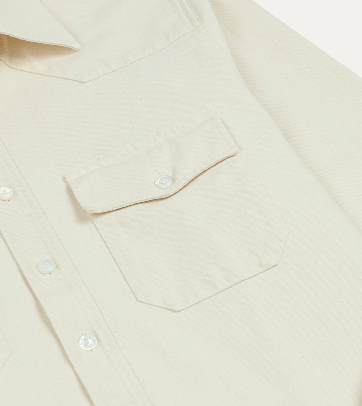 Drake's Ecru Denim Two-Pocket Western Shirt