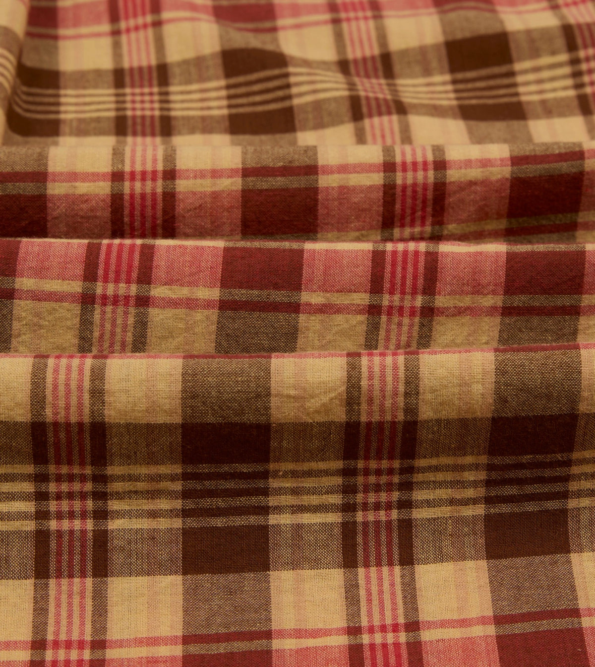 Drake's Red and Brown Madras Check Cotton Button-Down Shirt