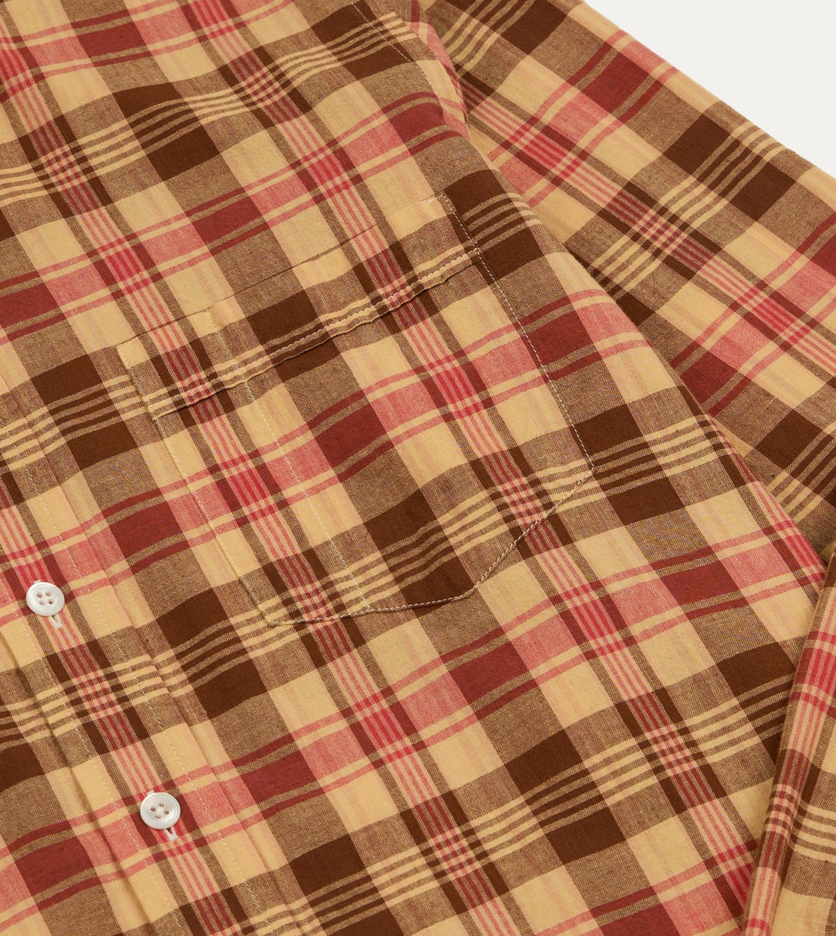 Drake's Red and Brown Madras Check Cotton Button-Down Shirt