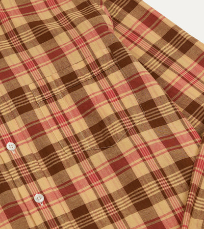 Drake's Red and Brown Madras Check Cotton Button-Down Shirt
