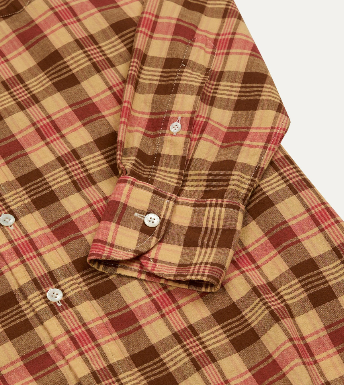Drake's Red and Brown Madras Check Cotton Button-Down Shirt