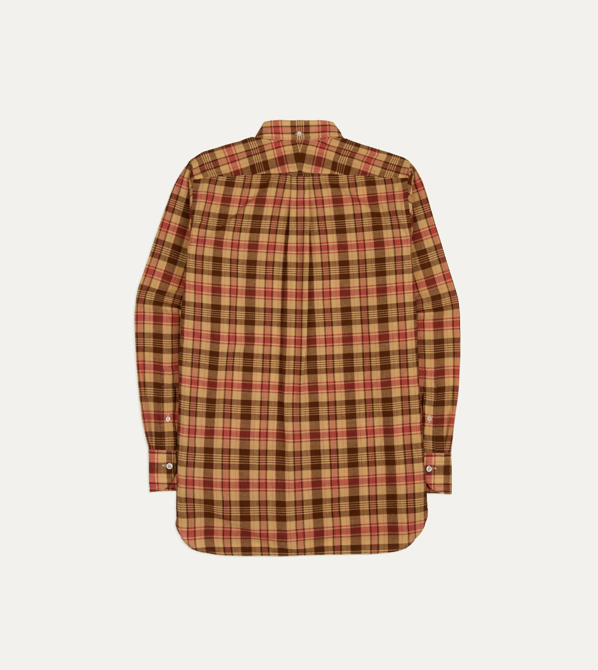Drake's Red and Brown Madras Check Cotton Button-Down Shirt