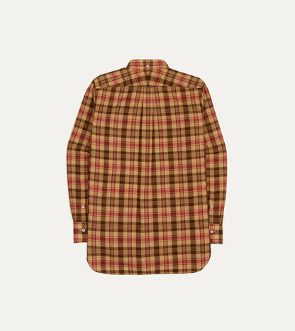 Drake's Red and Brown Madras Check Cotton Button-Down Shirt
