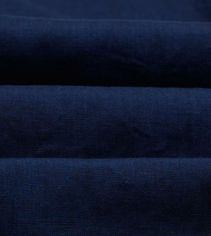 Drake's Indigo Linen Two-Pocket Long Point Collar Work Shirt