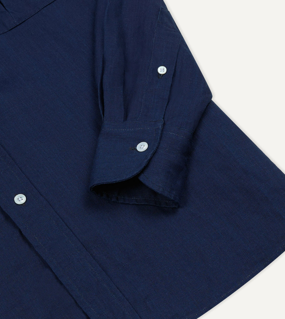 Drake's Indigo Linen Two-Pocket Long Point Collar Work Shirt