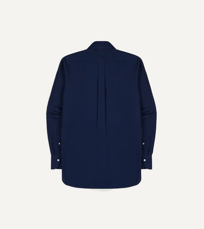 Drake's Indigo Linen Two-Pocket Long Point Collar Work Shirt