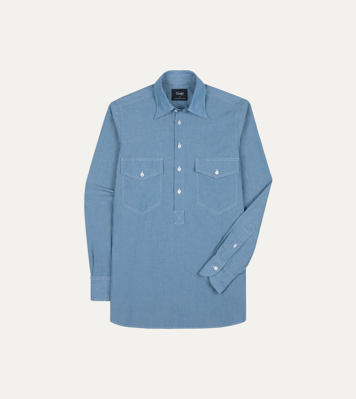 Drake's Light Indigo Cotton-Linen Popover Work Shirt