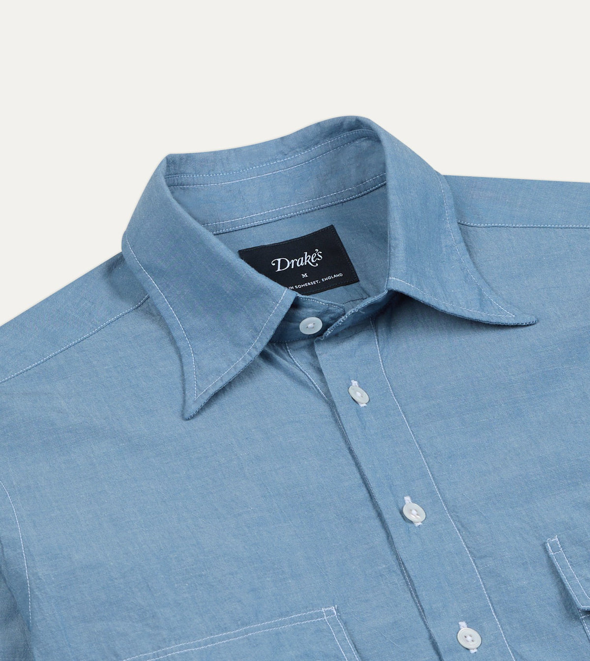 Drake's Light Indigo Cotton-Linen Popover Work Shirt