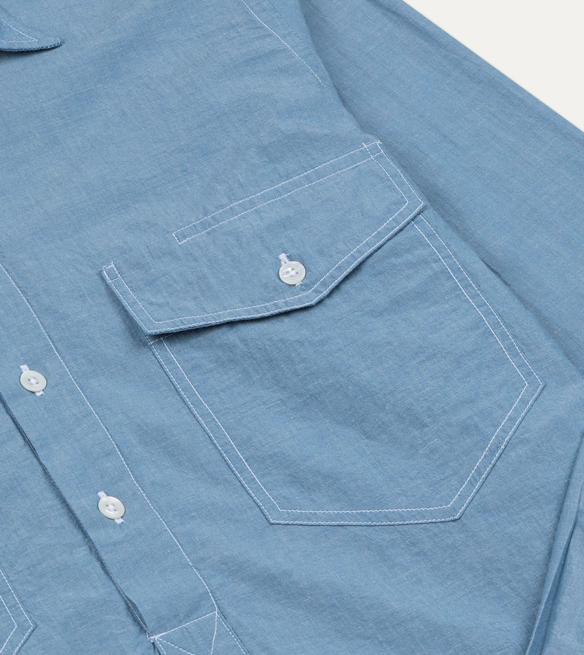 Drake's Light Indigo Cotton-Linen Popover Work Shirt
