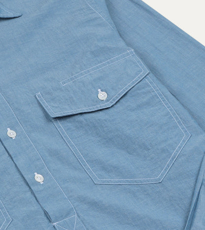 Drake's Light Indigo Cotton-Linen Popover Work Shirt