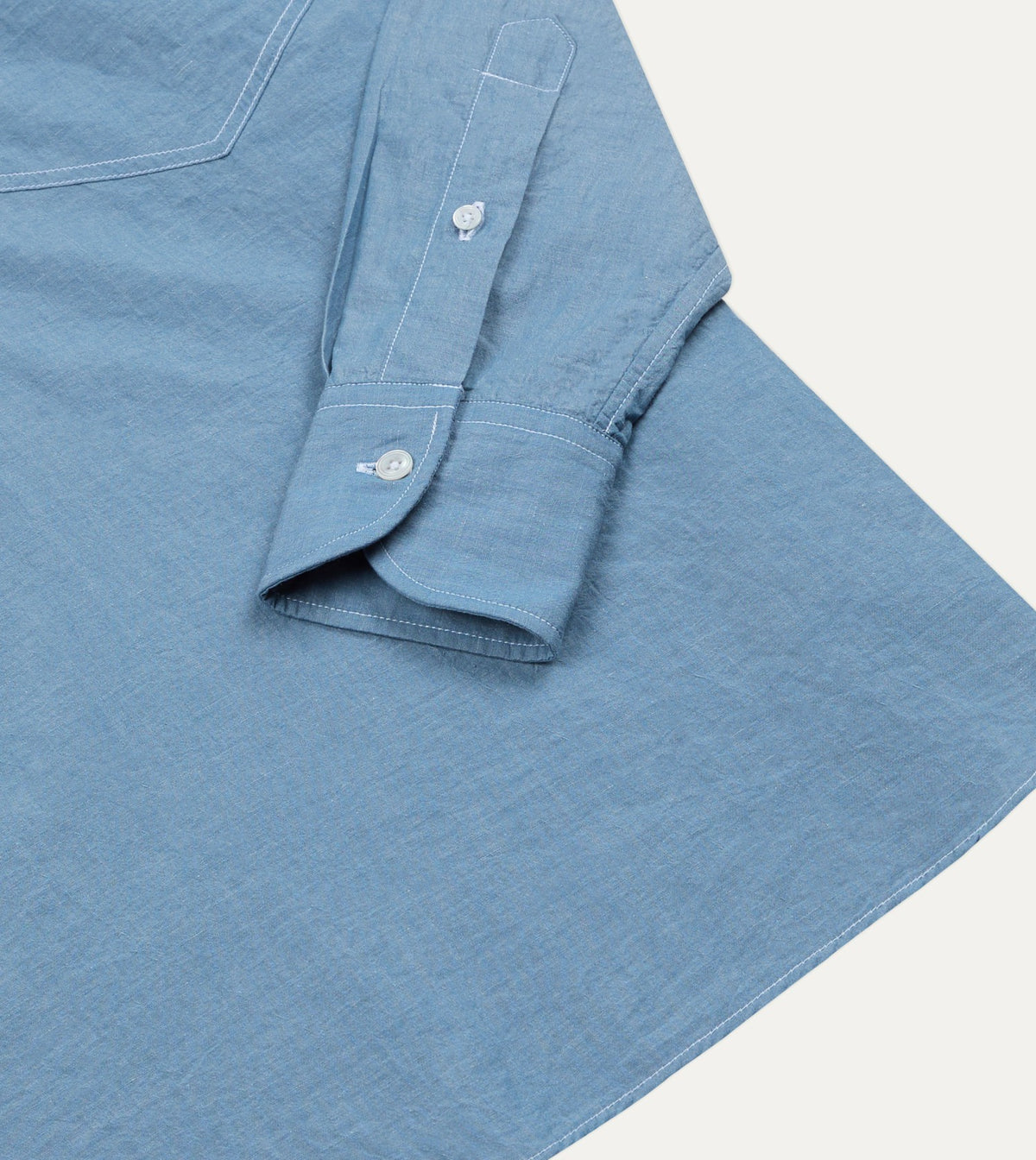 Drake's Light Indigo Cotton-Linen Popover Work Shirt