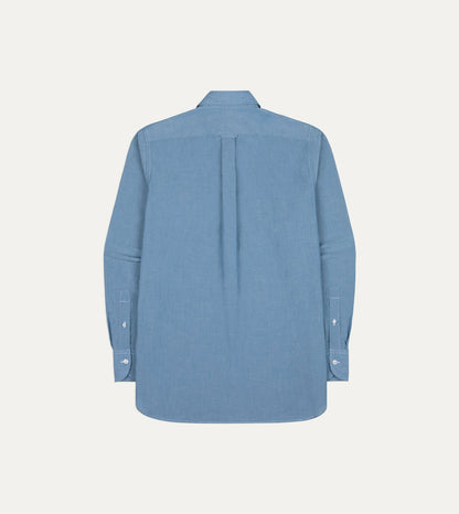 Drake's Light Indigo Cotton-Linen Popover Work Shirt