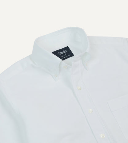 Drake's White Oxford Cotton Cloth Button-Down Shirt
