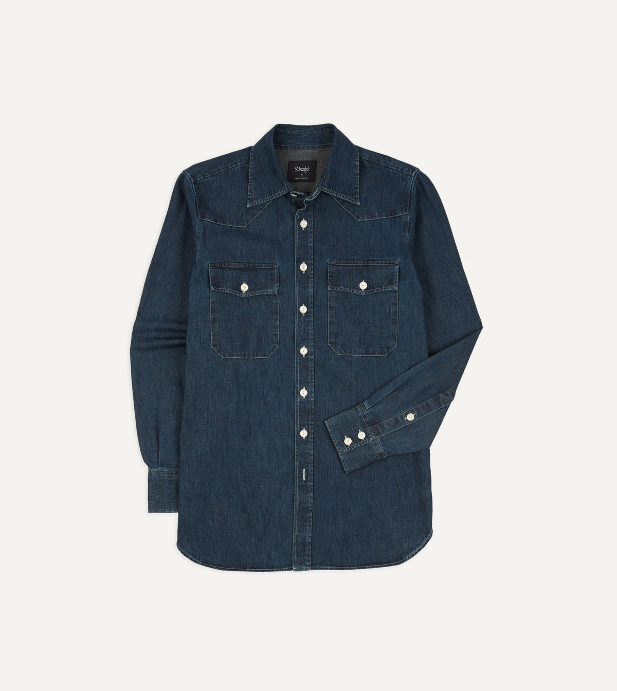 Drake's Indigo Rinse Denim Two-Pocket Western Shirt