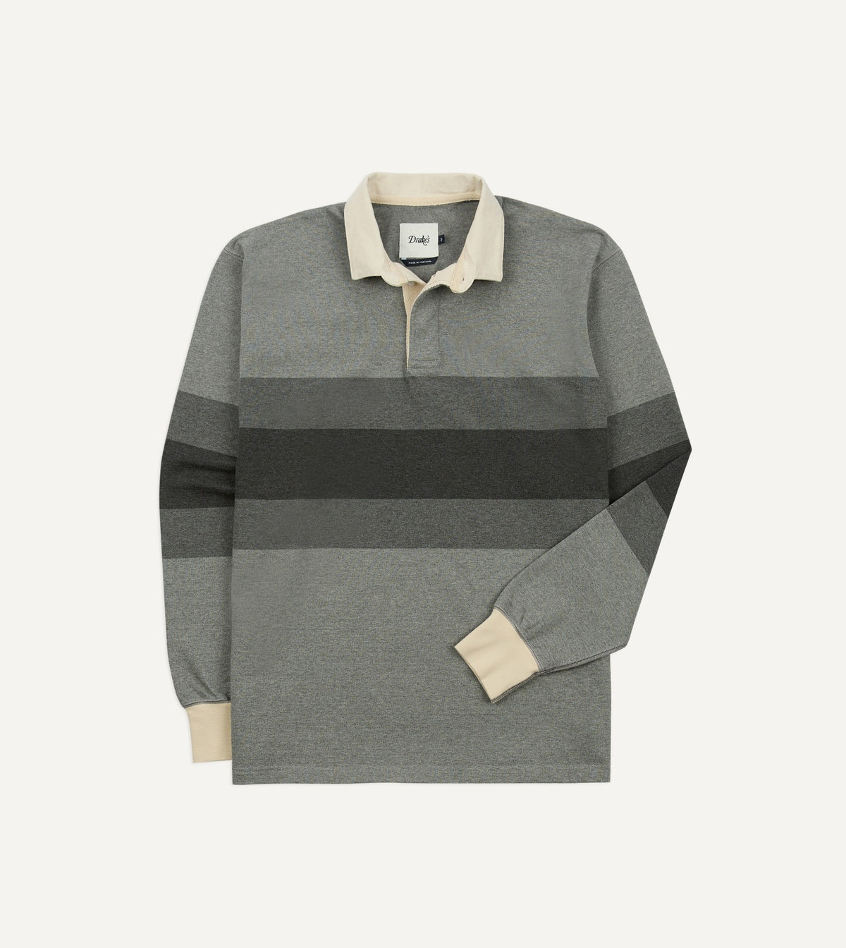 Drake's Grey Melange Centre Stripe Cotton Rugby Shirt