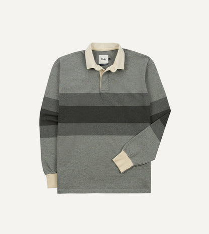 Drake's Grey Melange Centre Stripe Cotton Rugby Shirt
