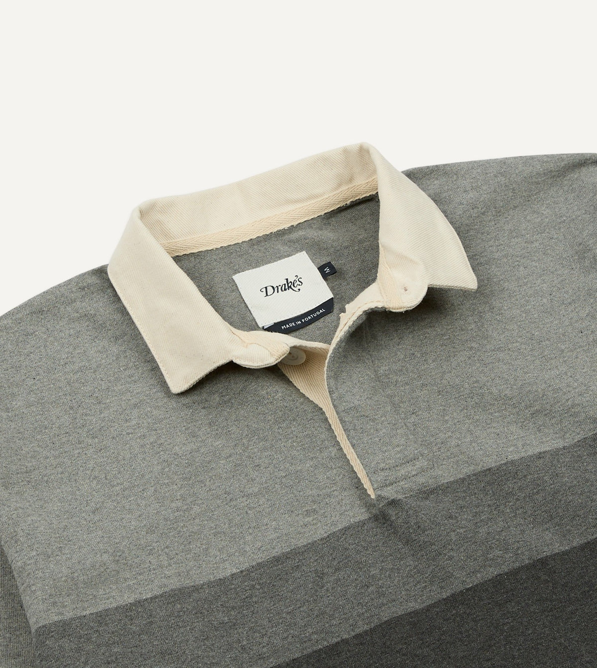 Drake's Grey Melange Centre Stripe Cotton Rugby Shirt