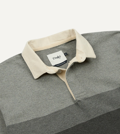 Drake's Grey Melange Centre Stripe Cotton Rugby Shirt