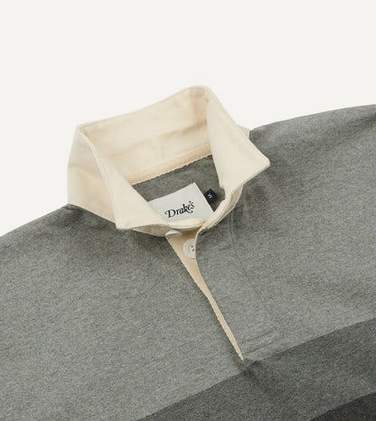Drake's Grey Melange Centre Stripe Cotton Rugby Shirt