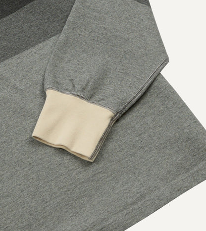 Drake's Grey Melange Centre Stripe Cotton Rugby Shirt
