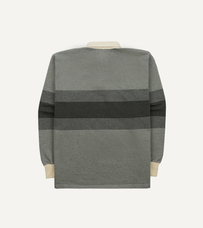 Drake's Grey Melange Centre Stripe Cotton Rugby Shirt