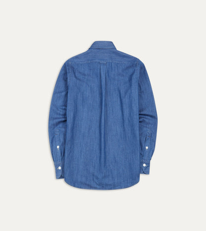 Drake's Mid-Blue Washed Denim Cotton Two-Pocket Work Shirt