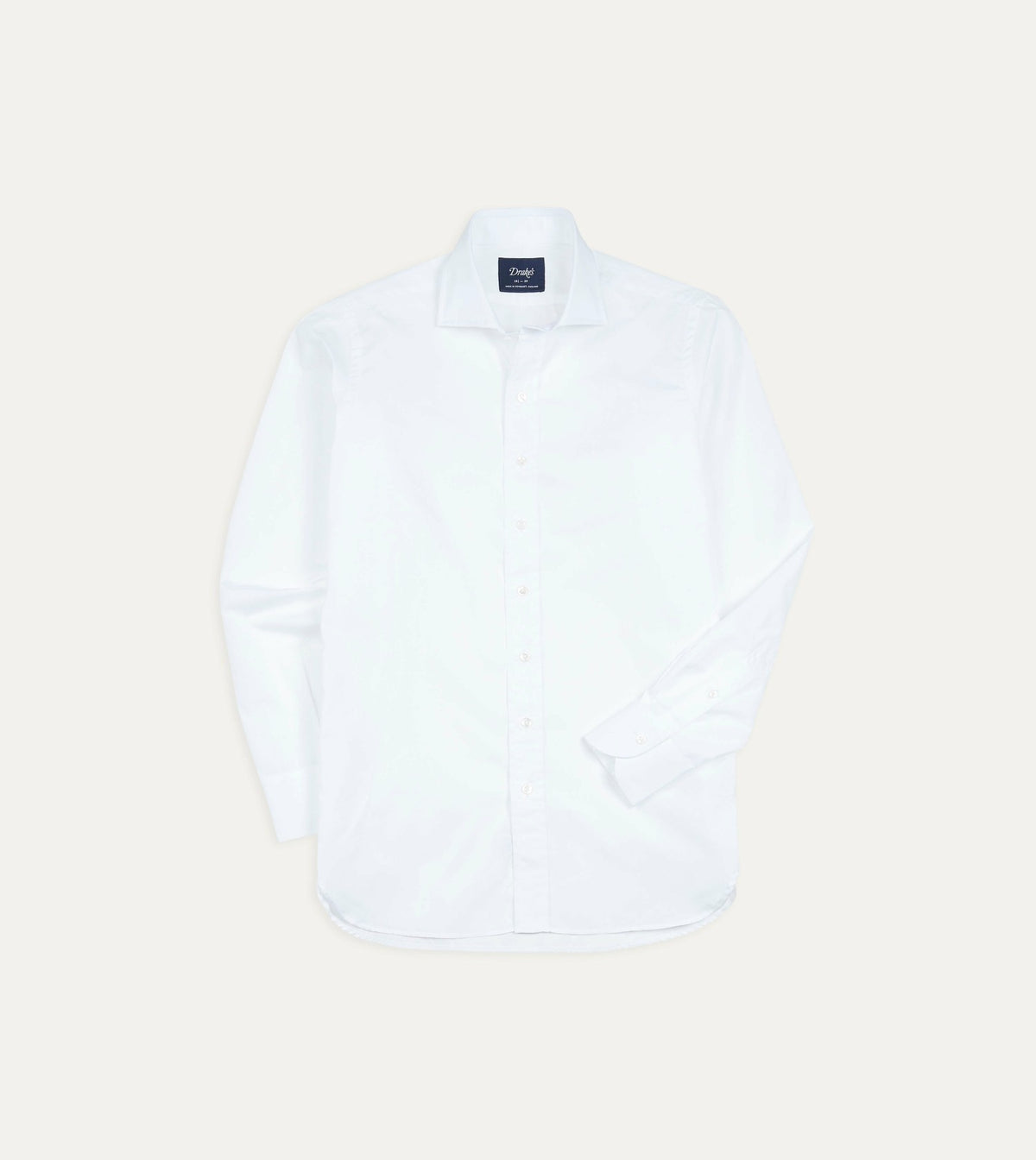 Drake's White Cotton Spread Collar Poplin Shirt