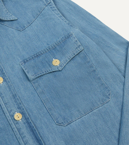 Drake's Bleach Wash Denim Two-Pocket Western Shirt