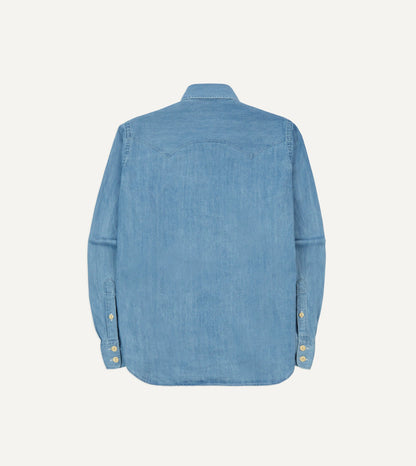 Drake's Bleach Wash Denim Two-Pocket Western Shirt
