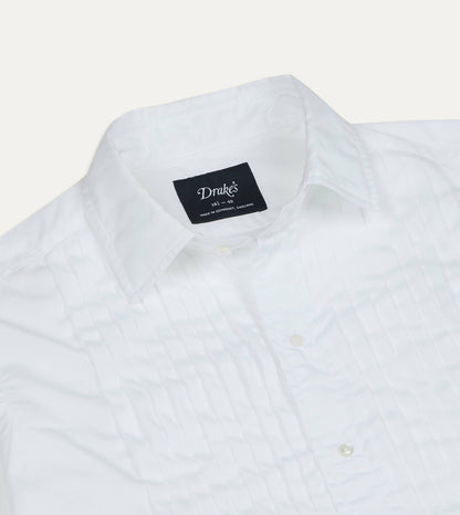 Drake's White Cotton Pleated Bib Front Dinner Shirt