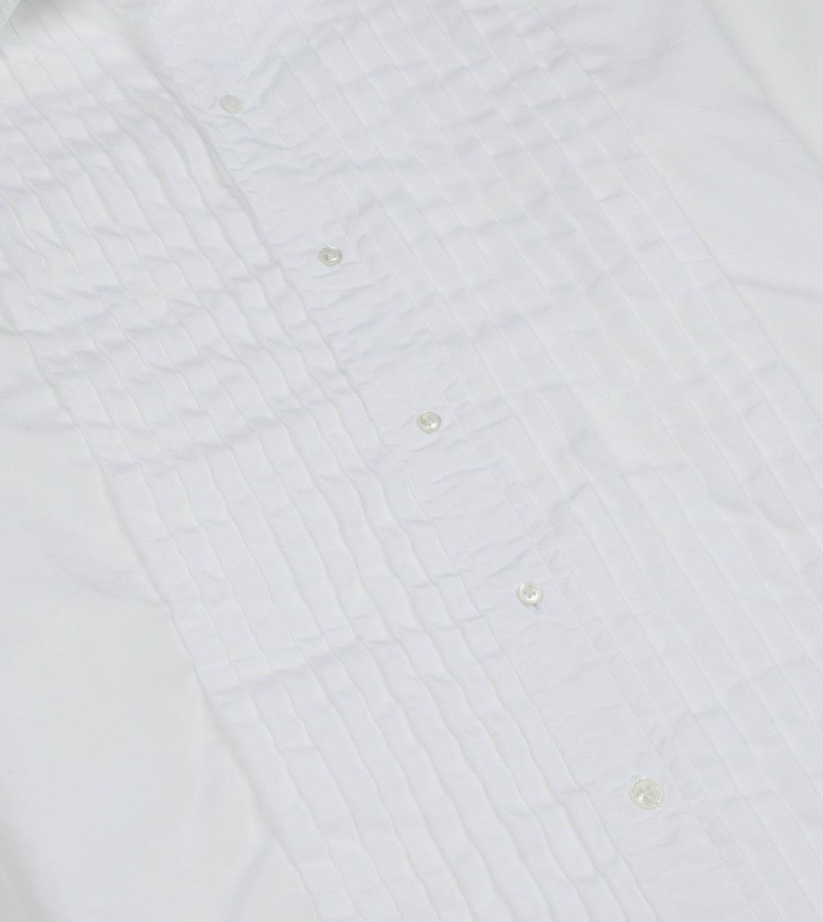 Drake's White Cotton Pleated Bib Front Dinner Shirt