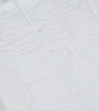 Drake's White Cotton Pleated Bib Front Dinner Shirt