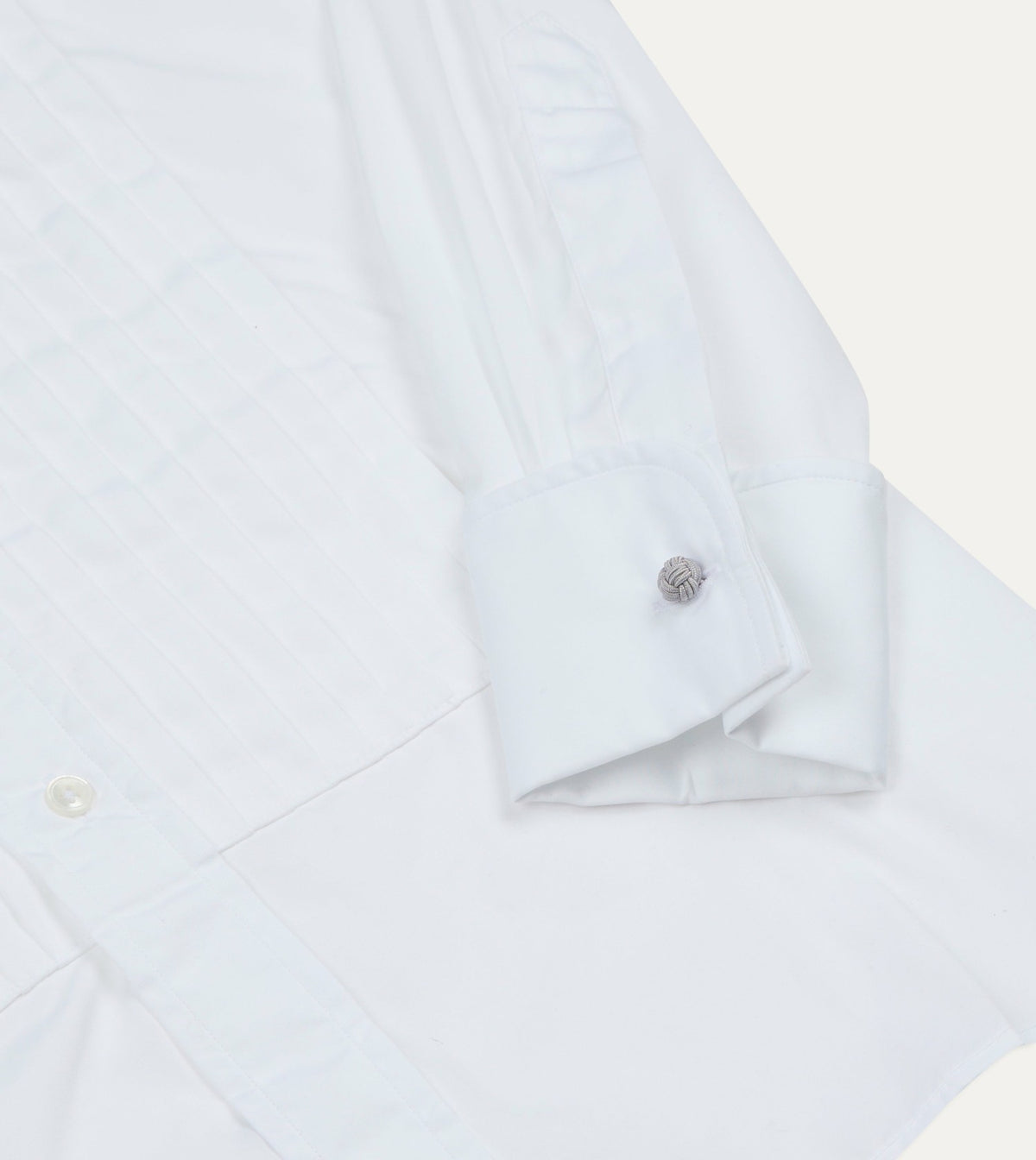 Drake's White Cotton Pleated Bib Front Dinner Shirt