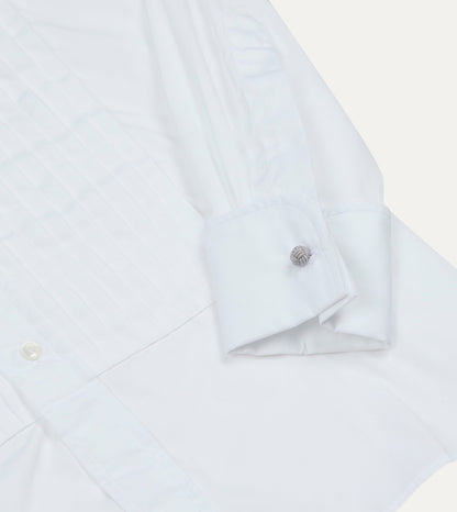 Drake's White Cotton Pleated Bib Front Dinner Shirt