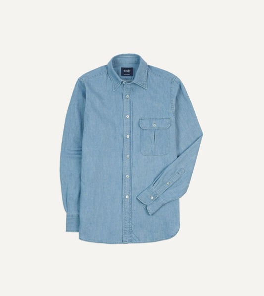 Drake's Bleach Wash Denim Work Shirt